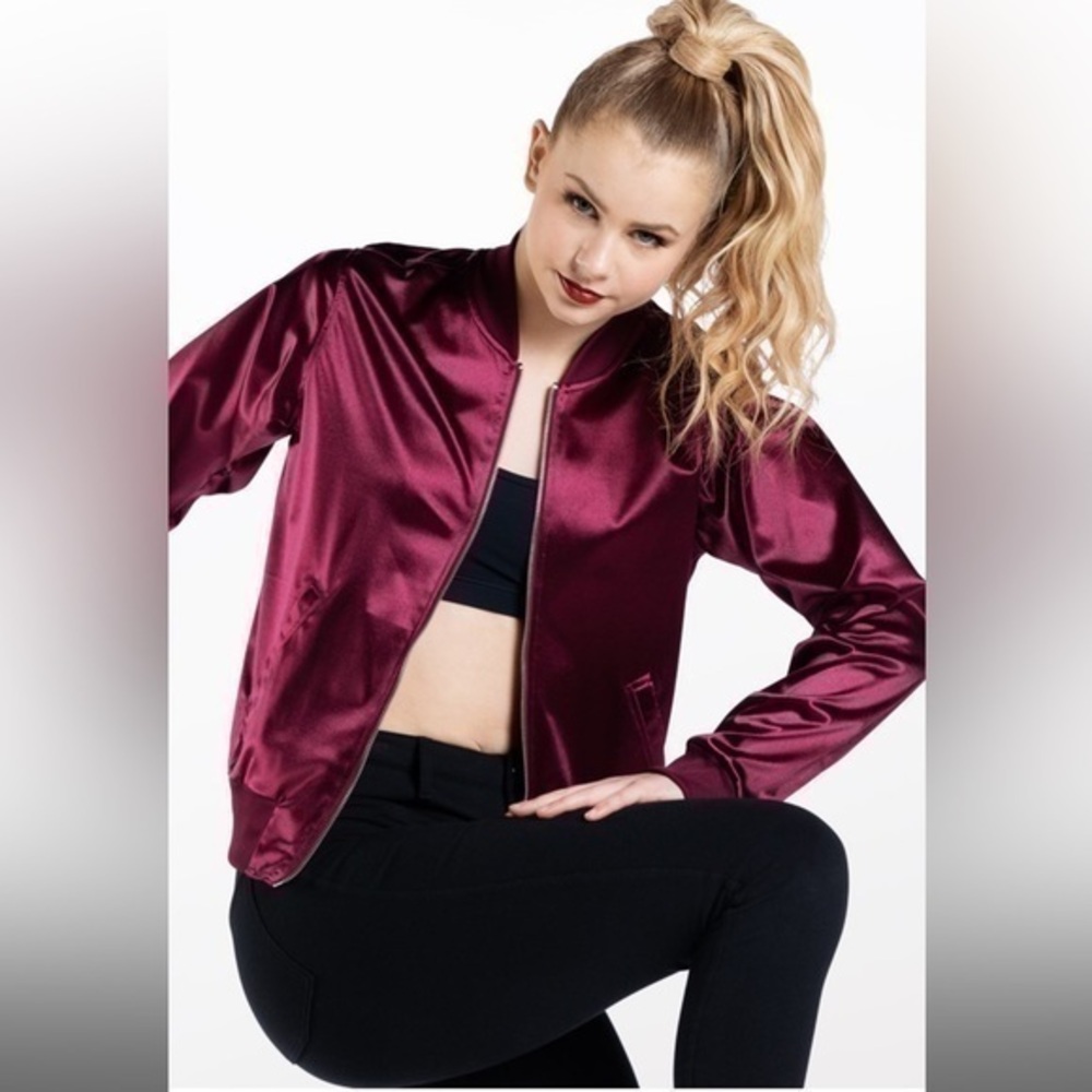 Weissman Satin Bomber Jacket in Deep Wine